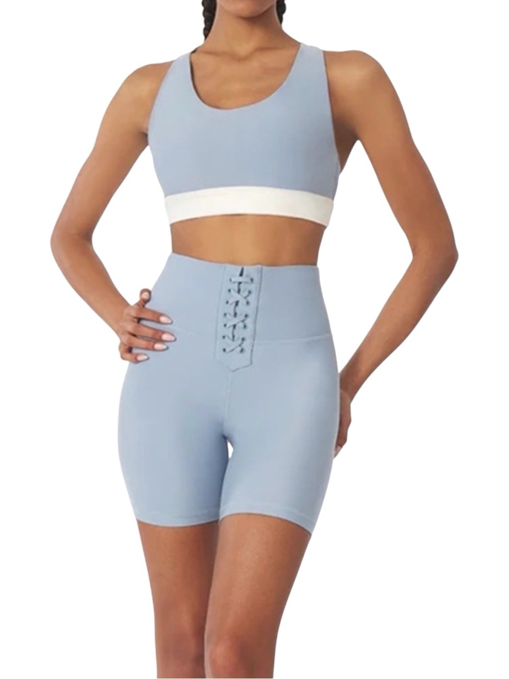 NEW WeWoreWhat High Ruse Lace-Up Biker Short Solid Dusty Baby Blue Small NWOT - Picture 10 of 11
